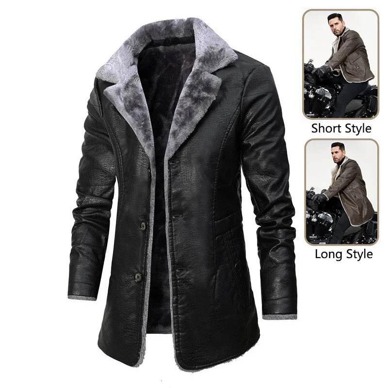 Plush Lapel Leather Jacket – Warm Winter Fleece Coat - ZA-Zola