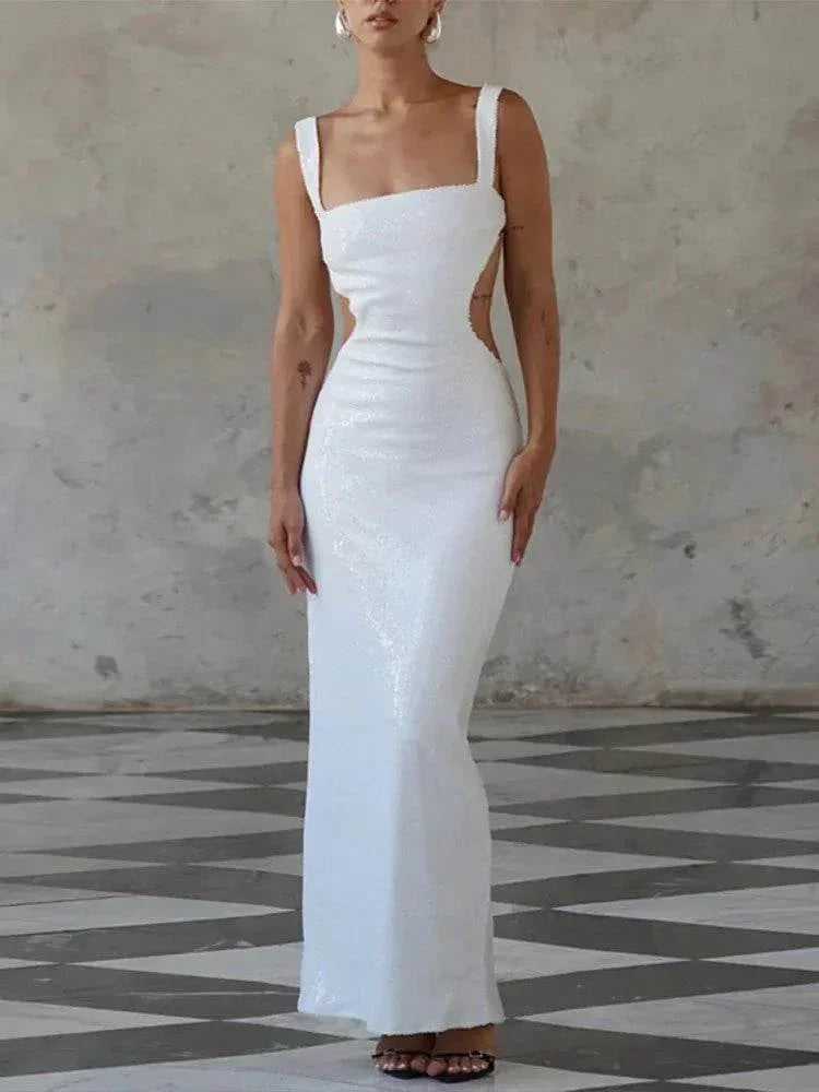 Sequin Sling Square Collar Backless Party Dress - ZA-Zola