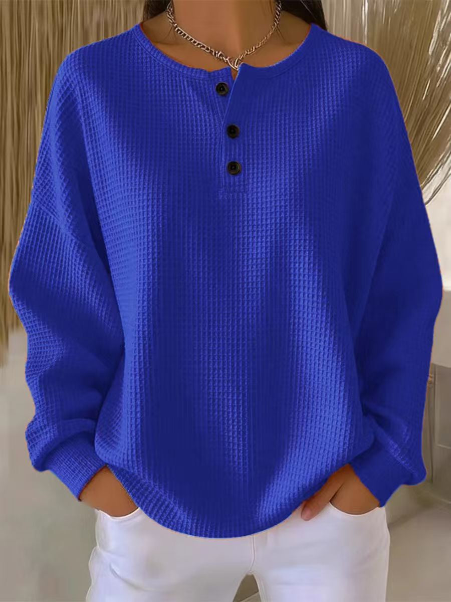 Waffle Long Sleeve T Shirt | Round Neck Women's Tee