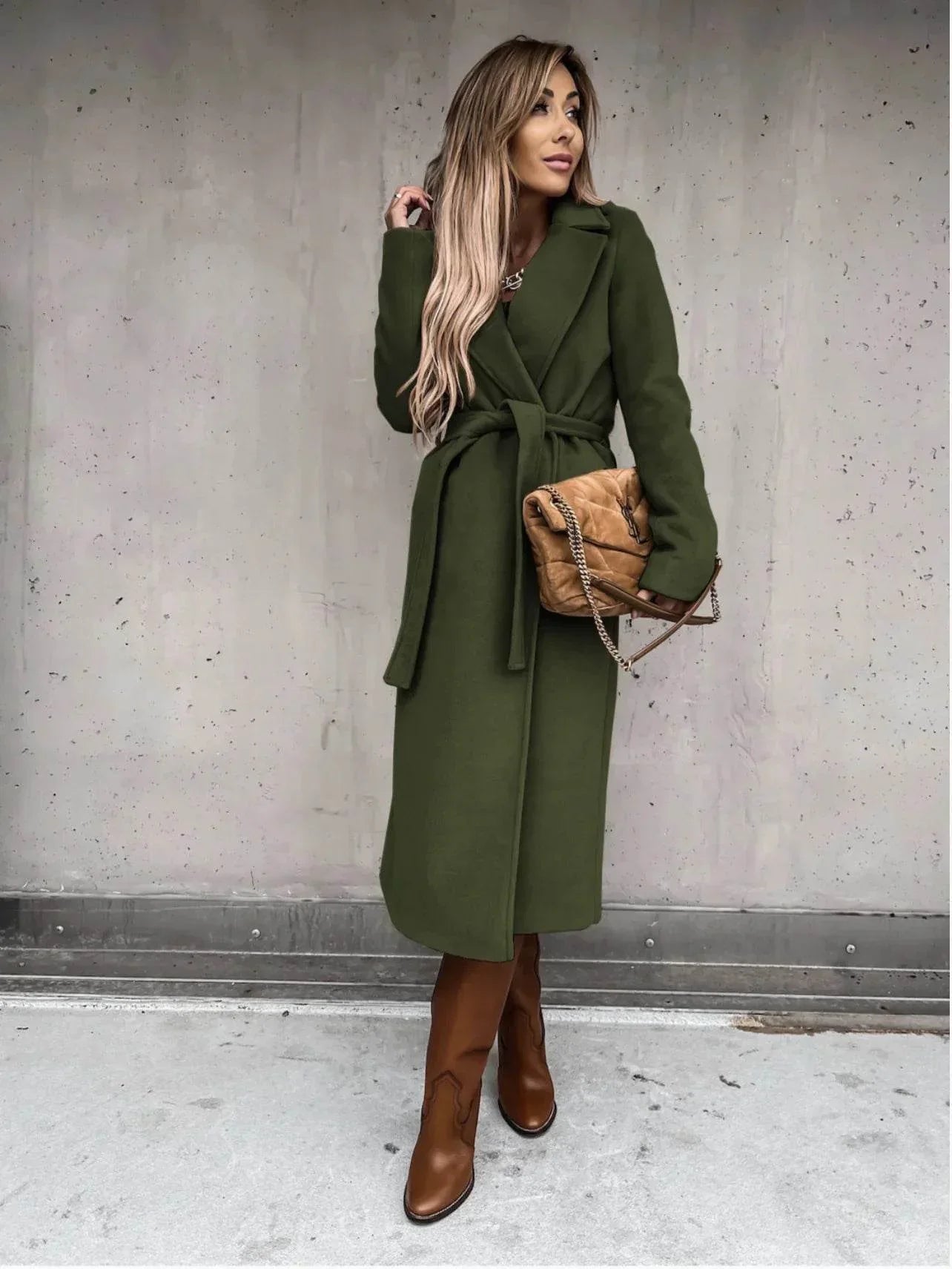 ZA-Zola Women’s Woolen Lace-Up Long Coat - ZA-Zola