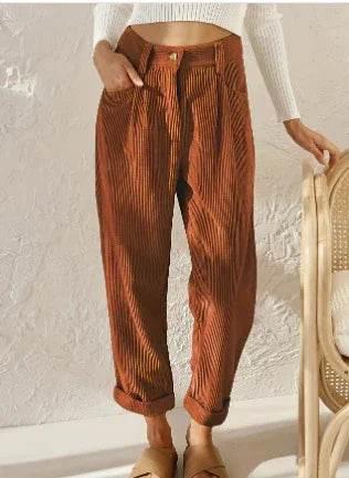 Corduroy Baggy Straight Pants – High Waist Vibe - ZA-Zola