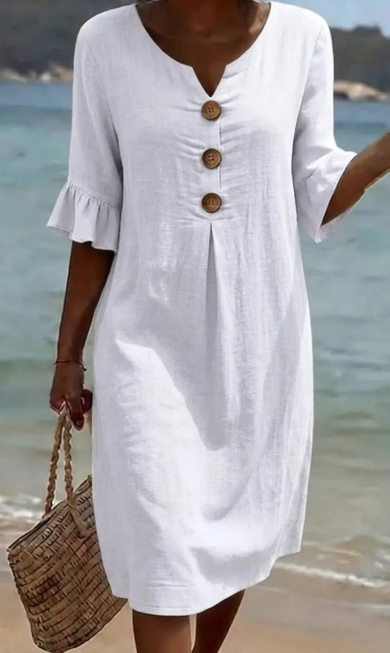 Summer Womens Solid Colored Cotton Dress | Casual A-Line Short Dress for Women