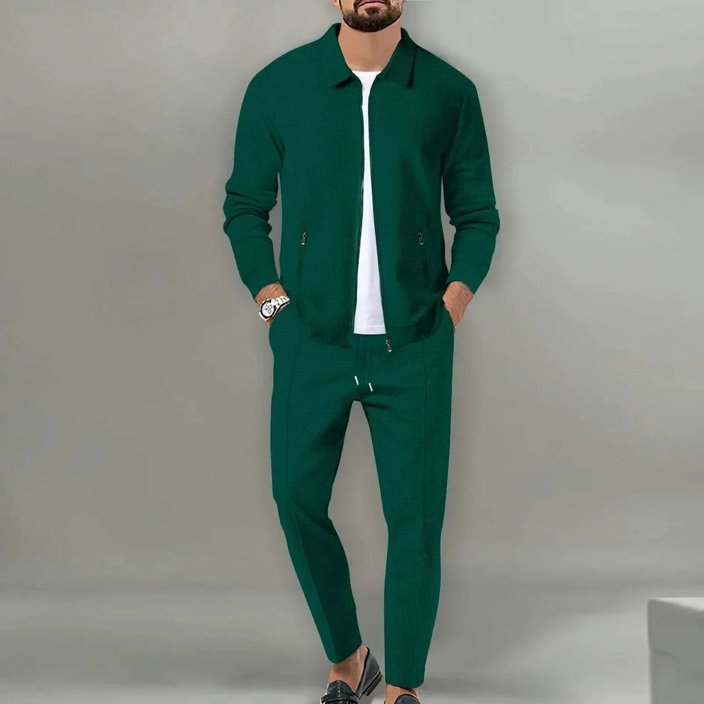 Men’s Slim Fit Jacket Set – Zipper Pocket Lapel Suit - ZA-Zola
