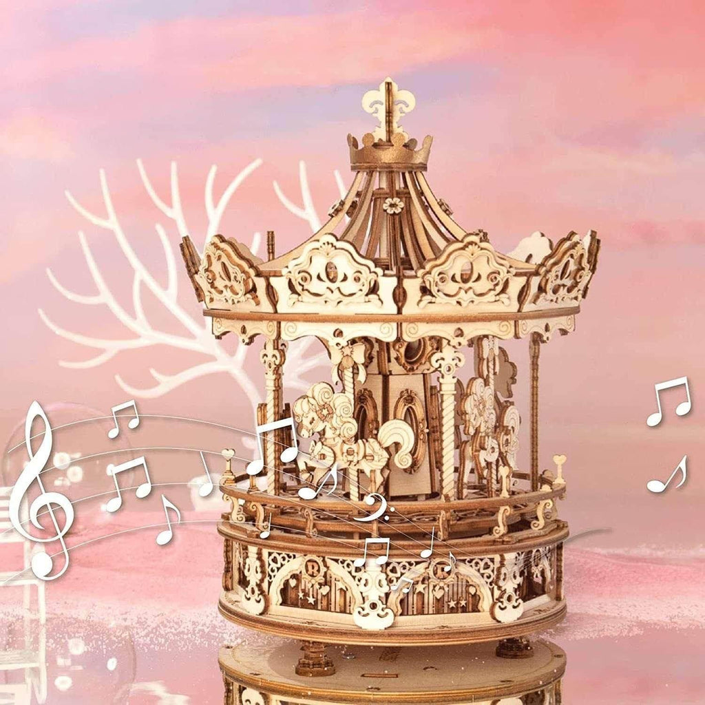 Robotime Rokr 3D Wooden Puzzle Music Box – DIY Carousel Kit - ZA-Zola