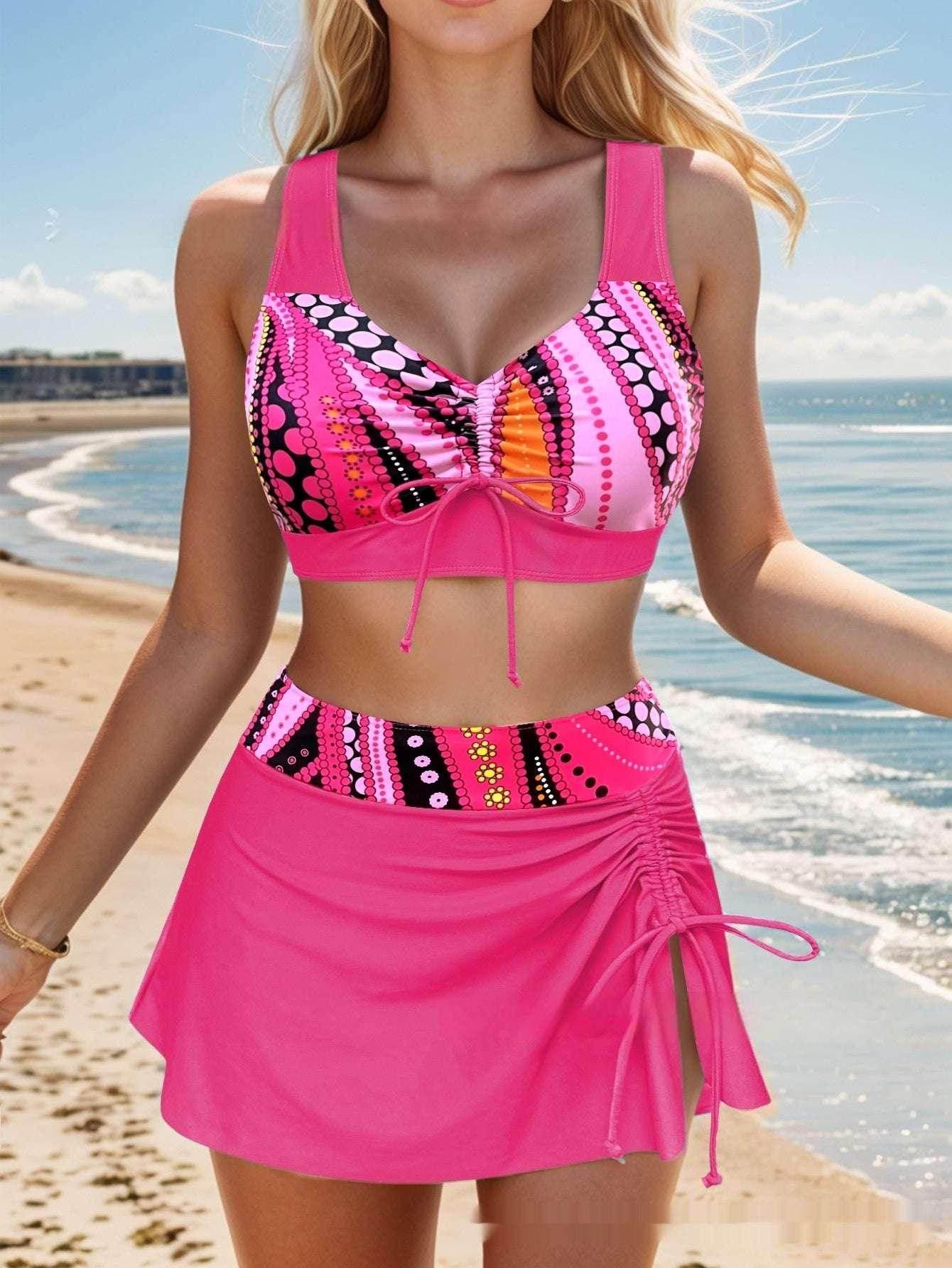 Women's Split Swimsuit – 3-Piece Halter Bikini with Skirt (S–XXL) - ZA-Zola
