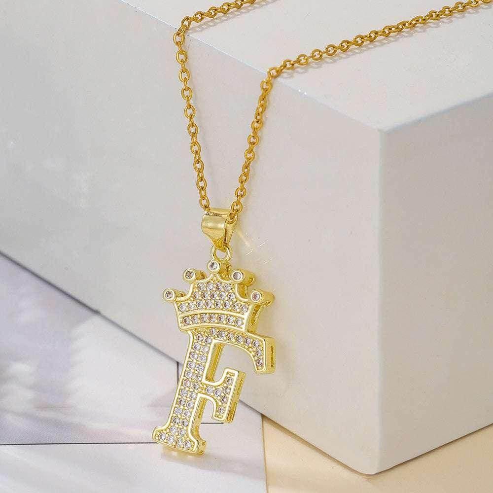 Gold Crown Initial Pendant Necklace for Daily Wear - ZA-Zola
