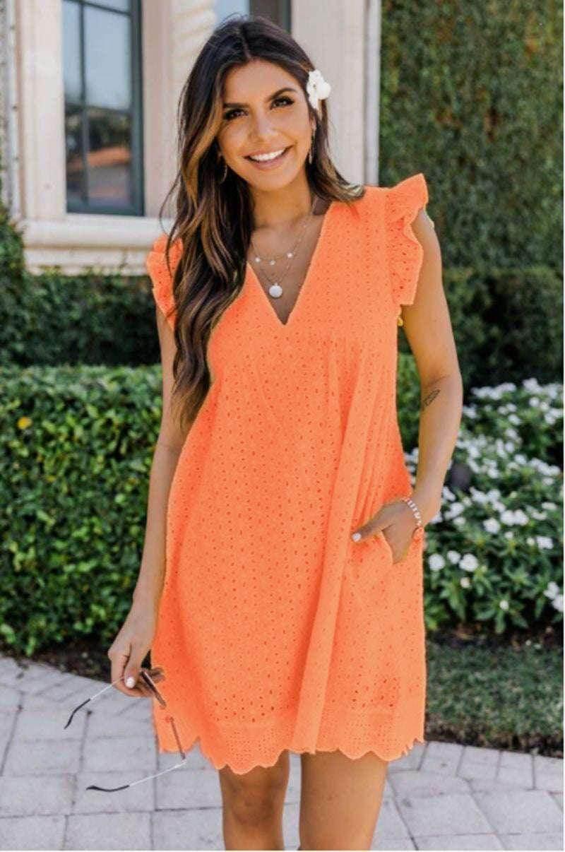 Lace Dresses With Pocket – Summer Sleeveless Jacquard V-Neck Beach Dress - ZA-Zola