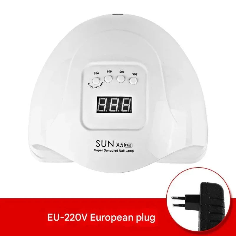 White SUN X5 Plus UV LED nail lamp with digital display, timer buttons, EU 220V European plug