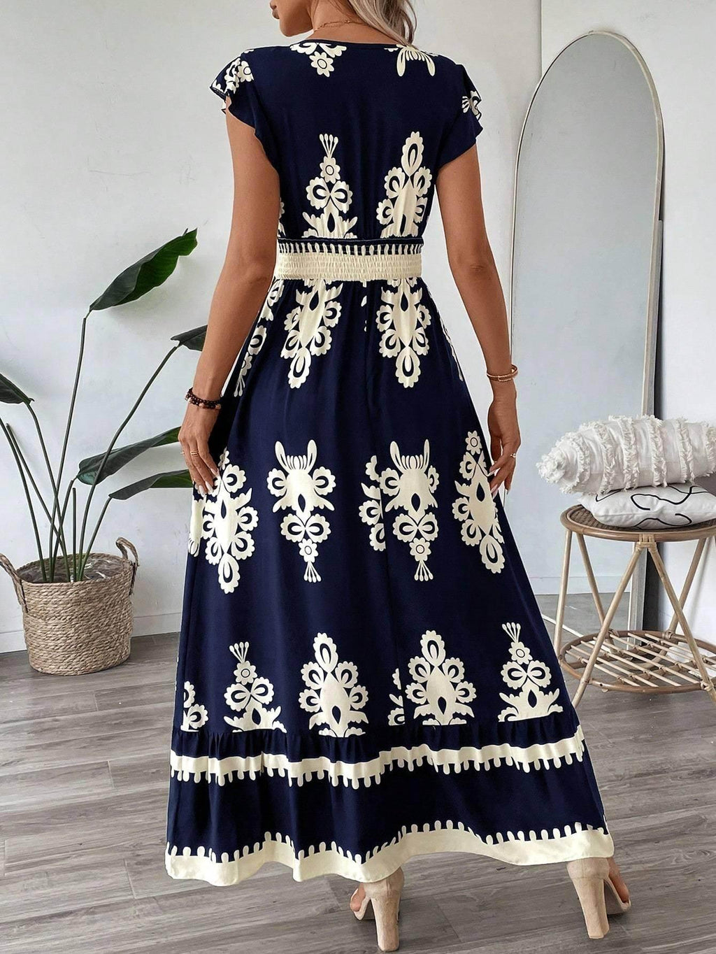 Printed Ruffle Hem Cami Maxi Dress – Loose Fit - ZA-Zola