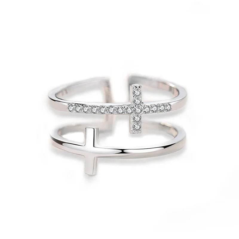 Shop Double Cross Zircon Ring - Adjustable - Buy Now! - ZA-Zola