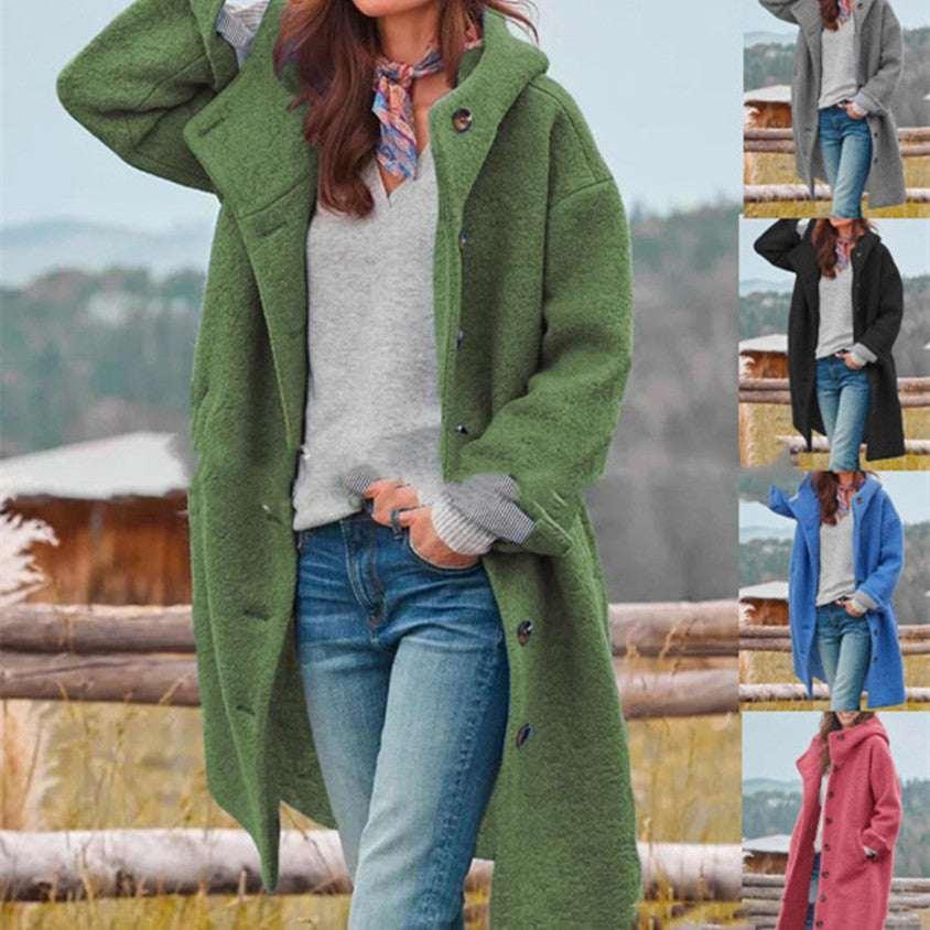 Women Tweed Trench Coat Thickened Medium Length - ZA-Zola