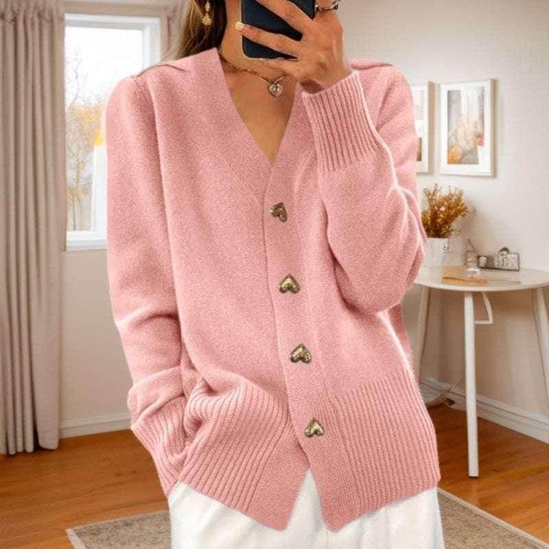 V-Neck Love Button Knit Cardigan for Women - ZA-Zola