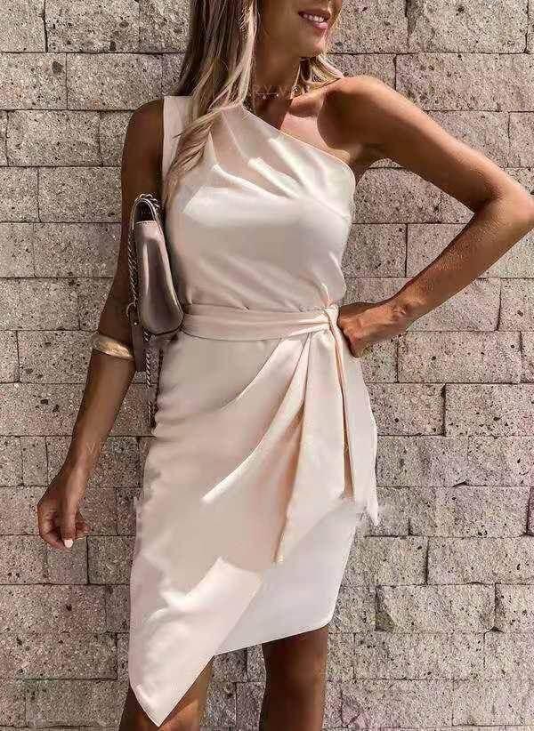 One-Shoulder Irregular Hem Midi Dress – Elegant Summer Fit - ZA-Zola