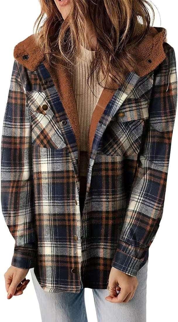 Plaid Hooded Woolen Coat | Thick Fleece Warm Jacket - ZA-Zola