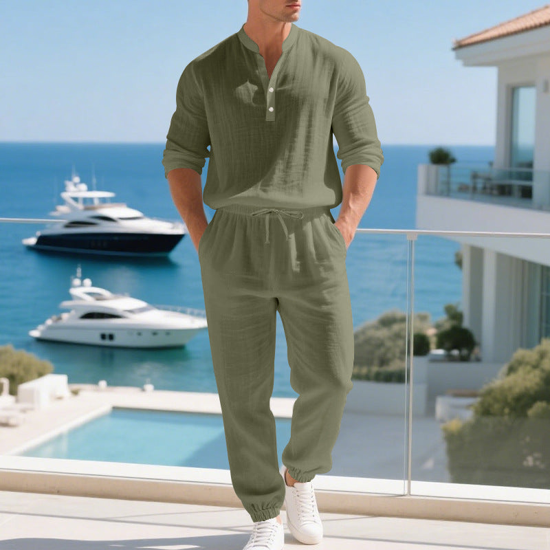 Man wearing a green tracksuit on a white background