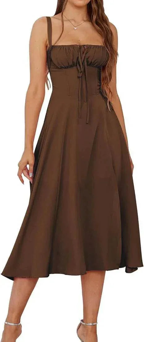 Elegant Lace-Up Mid Dress with Corset & Side Slit - ZA-Zola