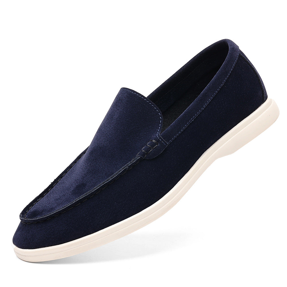Navy blue loafer shoe on a white background