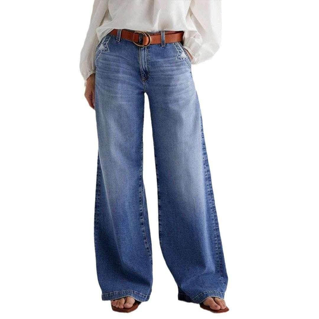 Embroidered High Waist Wide Leg Jeans - ZA-Zola