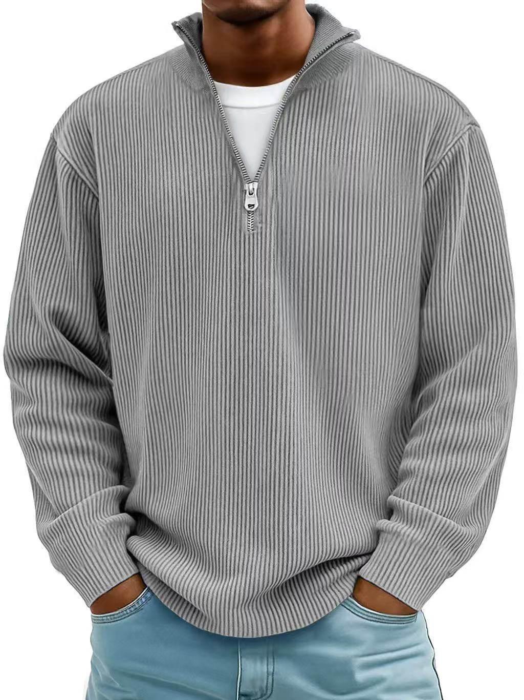 Corduroy Zipper Stand Collar Sweatshirt for Men – Casual Warm Top - ZA-Zola
