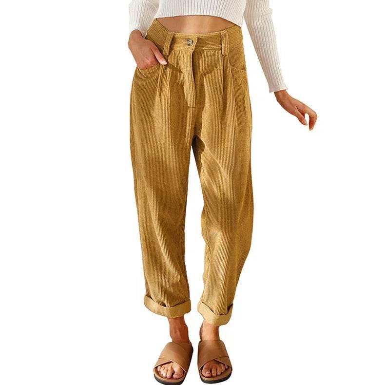 Corduroy Baggy Straight Pants – High Waist Vibe - ZA-Zola
