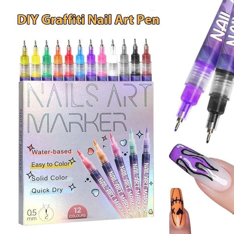 Nail Art Graffiti Pen – 12 Colors Acrylic Paint - ZA-Zola
