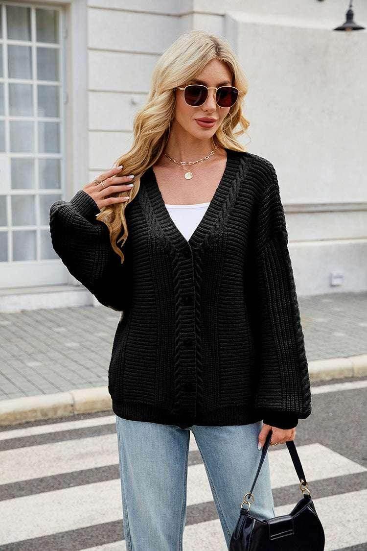 Twisted Knit V-Neck Cardigan – Soft & Slouchy Vibe - ZA-Zola