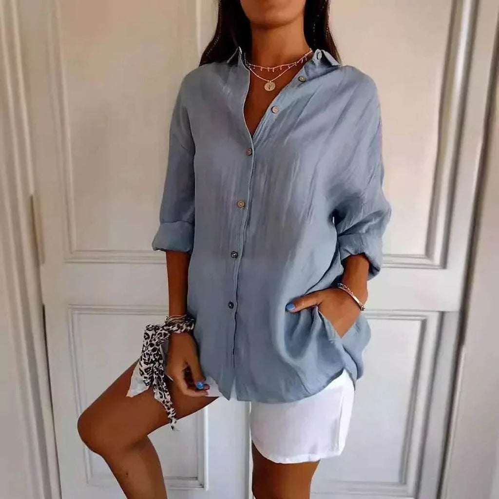 Pleated Lapel Long Sleeve Shirt for Women - ZA-Zola