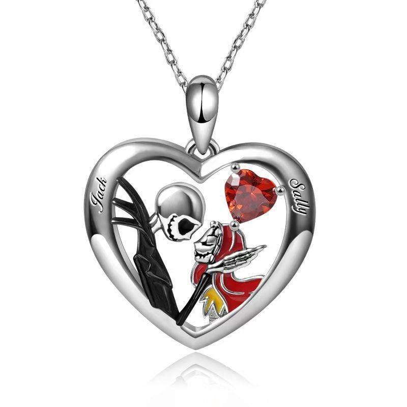 ZA-Zola Heart Skull Rhinestone Necklace - ZA-Zola