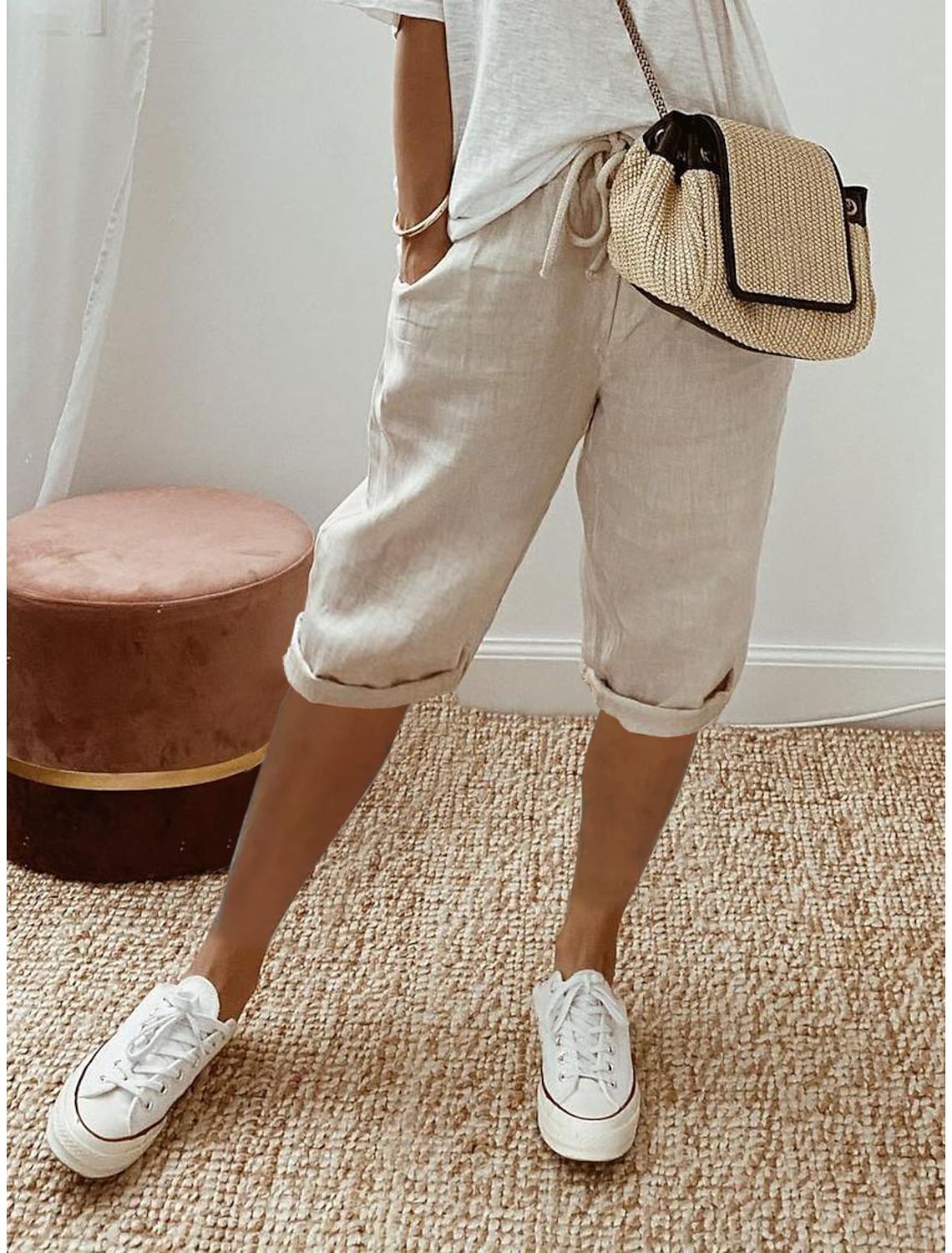 Cotton Linen Casual Slacks Outfit Ideas Women