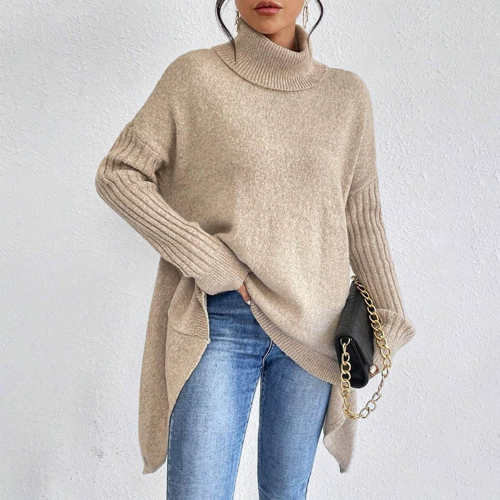 Irregular Turtleneck Sweater | Winter Loose Knit Pullover Women - ZA-Zola