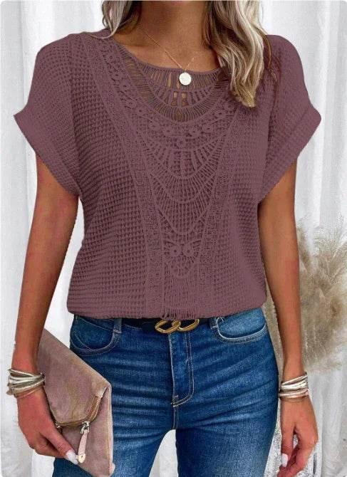 Hollow-Out Ethnic Style T-Shirt for Women - ZA-Zola