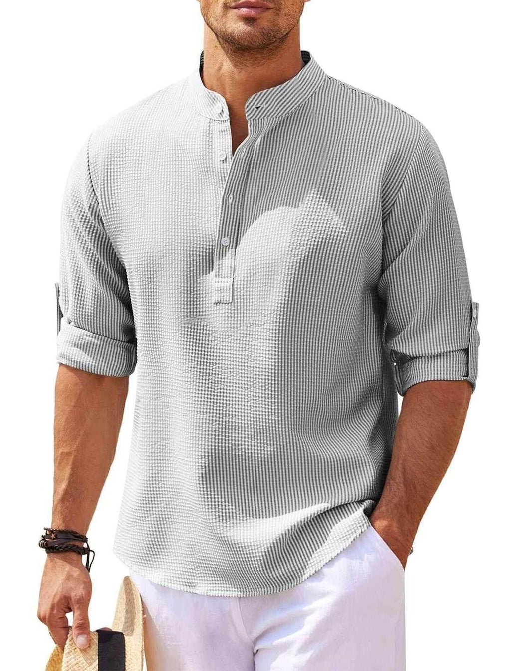 Men's Long Sleeve Stand Collar Shirt – Shop Now - ZA-Zola