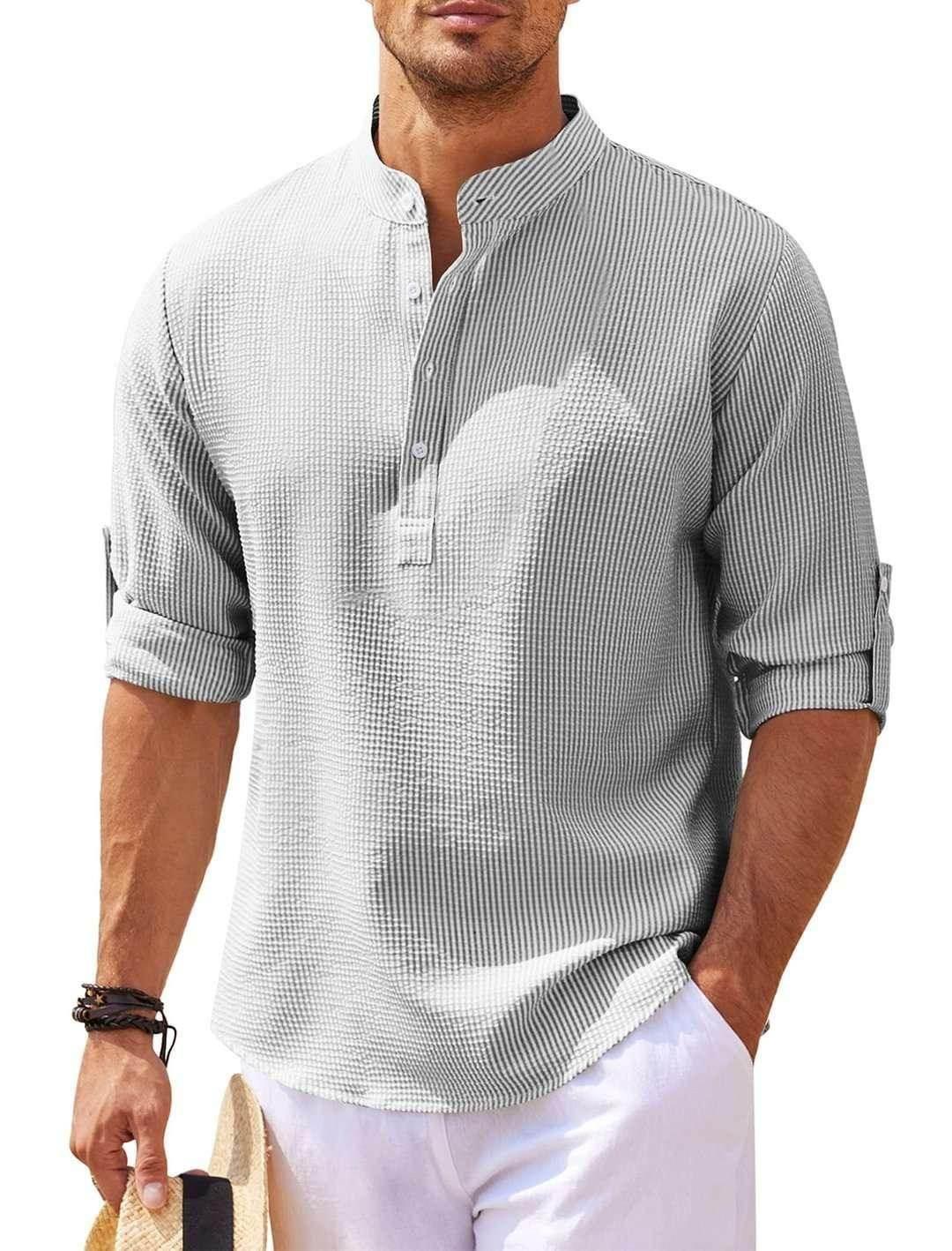 Men's Long Sleeve Stand Collar Shirt – Shop Now - ZA-Zola