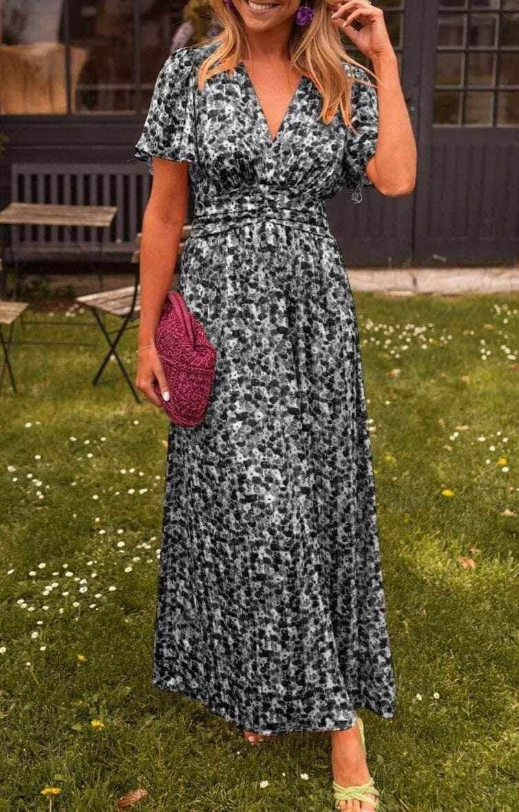 Floral V-Neck Waist Dress – Flowy & Feminine Fit - ZA-Zola