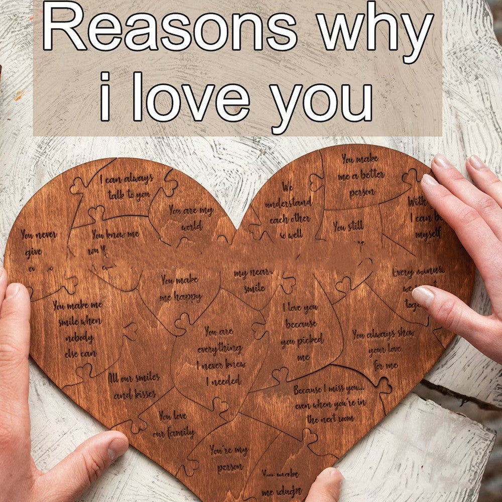 Reasons Why I Love You Puzzle | Wooden Heart Romantic Gift
