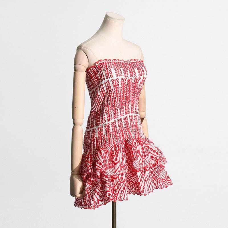 Y2K Tube Top Pleated Dress - Beach Party A-Line Dress - ZA-Zola