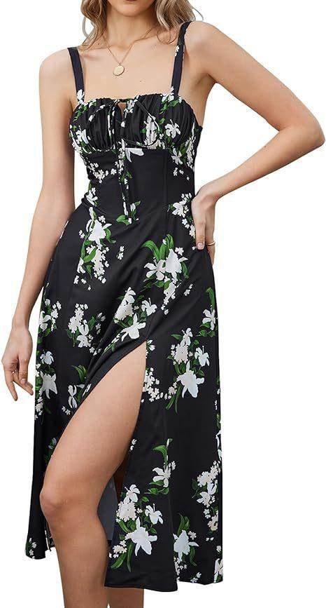 Elegant Lace-Up Mid Dress with Corset & Side Slit - ZA-Zola