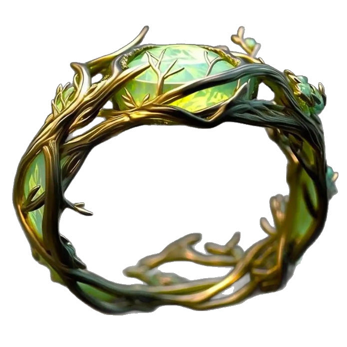 Decorative ring with leaf-like design on a white background
