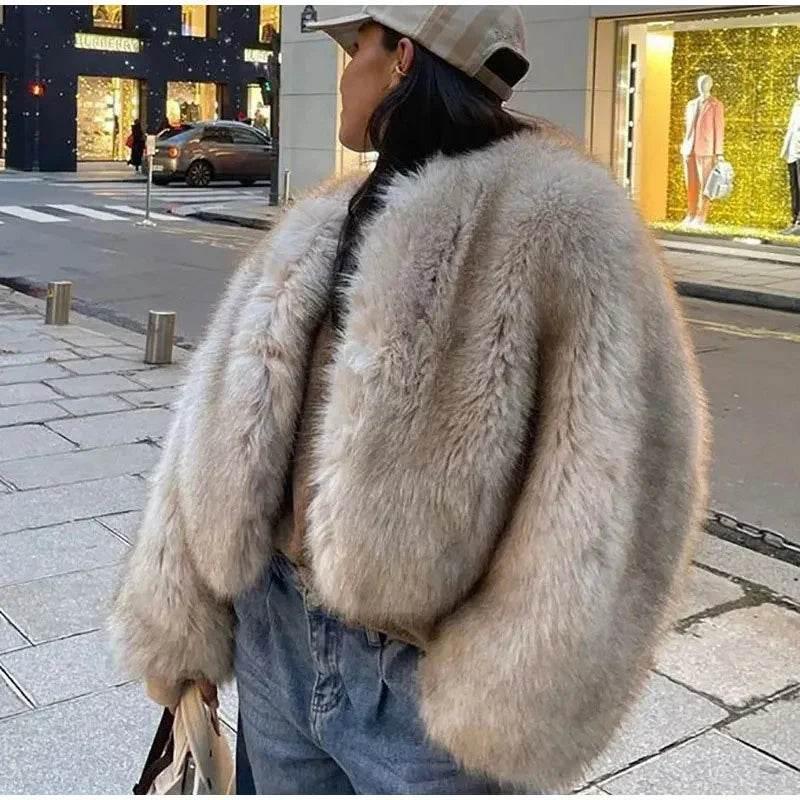 Shop Women’s Round Neck Faux Fur Coat – Stylish Winter Outerwear - ZA-Zola