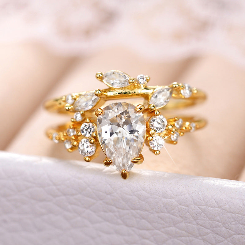 Branch-Leaf Personalized Zircon Ring | Korean Style