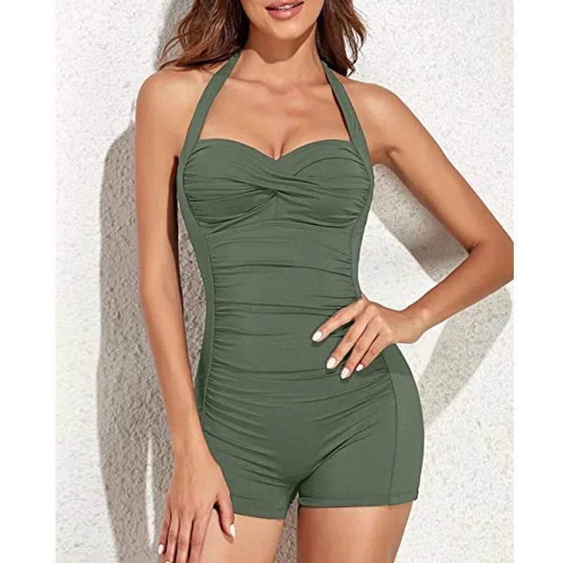 Women's Boxer One-piece Pure Color Swimsuit - ZA-Zola
