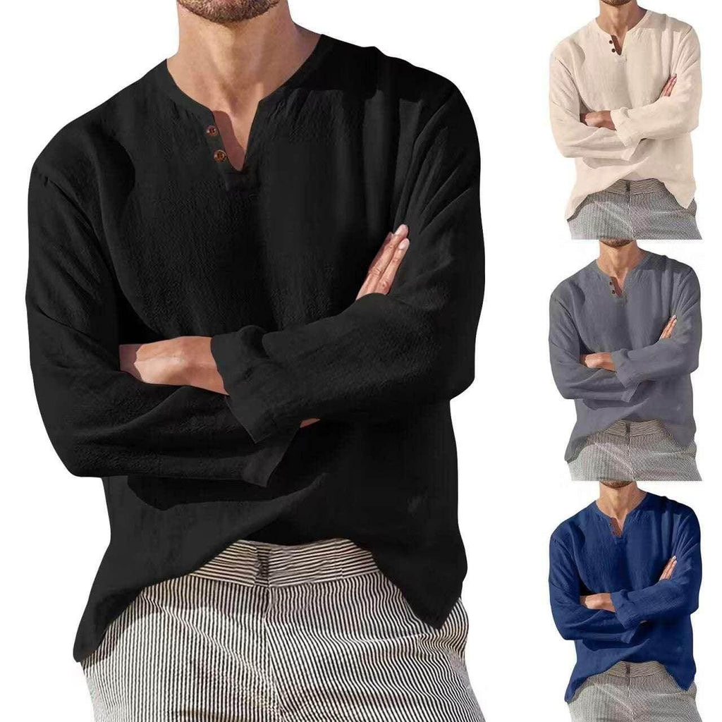 Men’s Cotton Linen Shirt – Stylish Beach V-Neck, Shop Now! - ZA-Zola