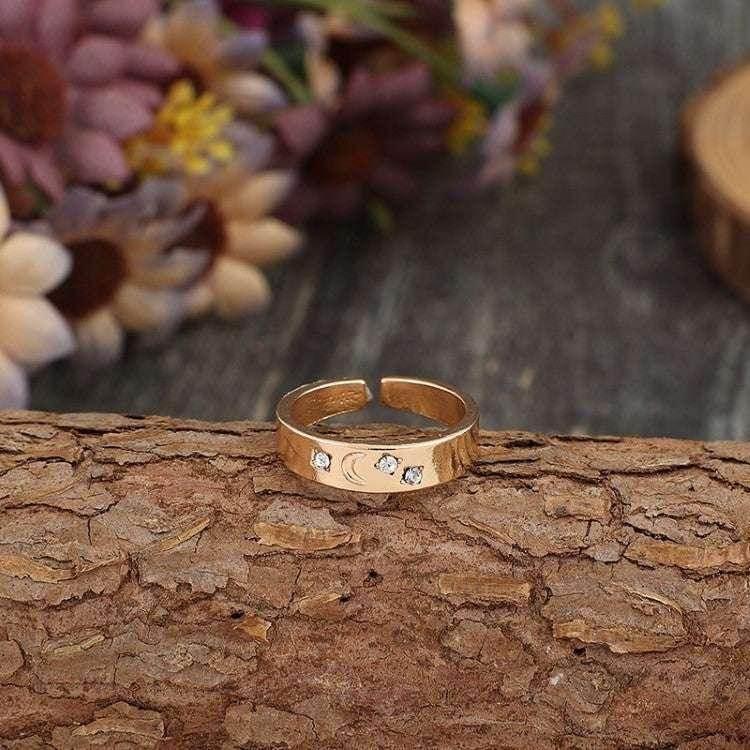 Star & Moon Adjustable Ring | Gold Gemstone Charm - ZA-Zola