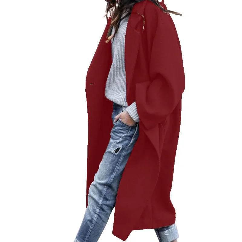 Casual Long Woolen Coat with Pockets – Women's Winter Lapel Jacket - ZA-Zola