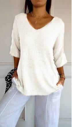Fully Fashioned Knitwear Women’s V-Neck Sweater - ZA-Zola