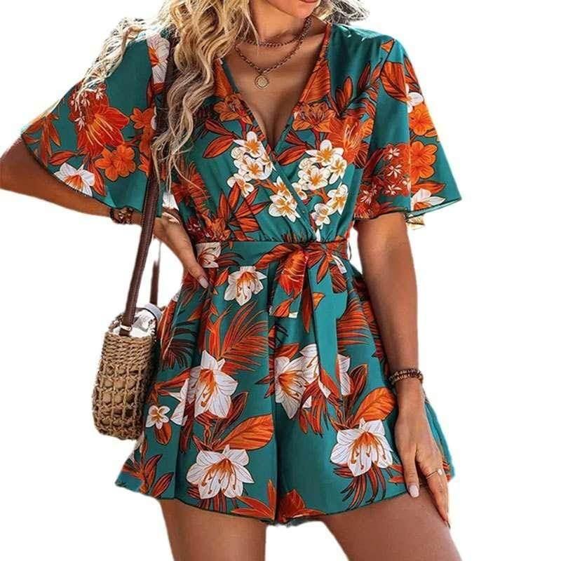 Beach Ruffle Sleeve Printed Jumpsuit – Summer Chic - ZA-Zola
