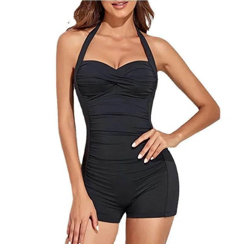 Women's Boxer One-piece Pure Color Swimsuit - ZA-Zola
