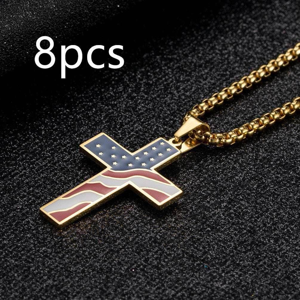 Men’s Flag Cross Necklace – Sleek Stainless Steel - ZA-Zola