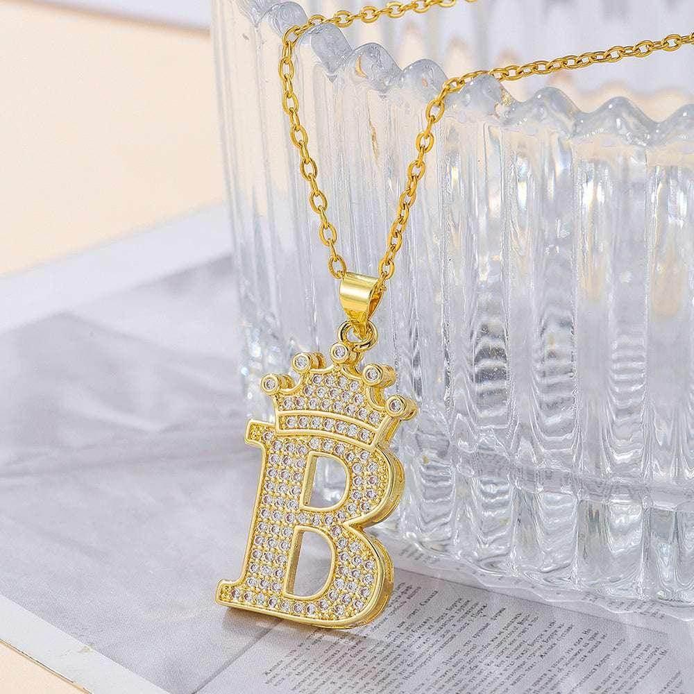 Gold Crown Initial Pendant Necklace for Daily Wear - ZA-Zola