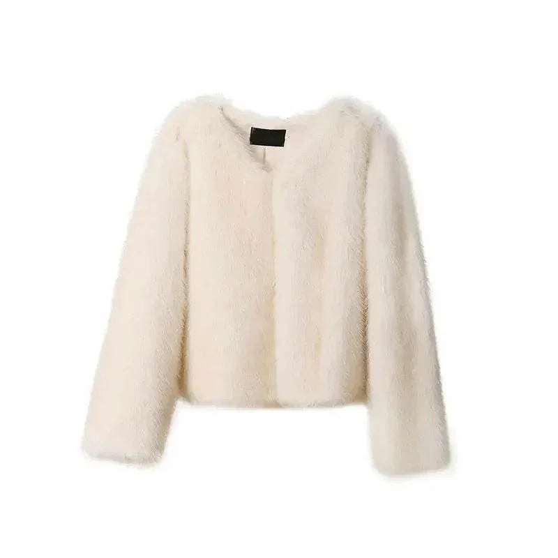 Shop Women’s Round Neck Faux Fur Coat – Stylish Winter Outerwear - ZA-Zola
